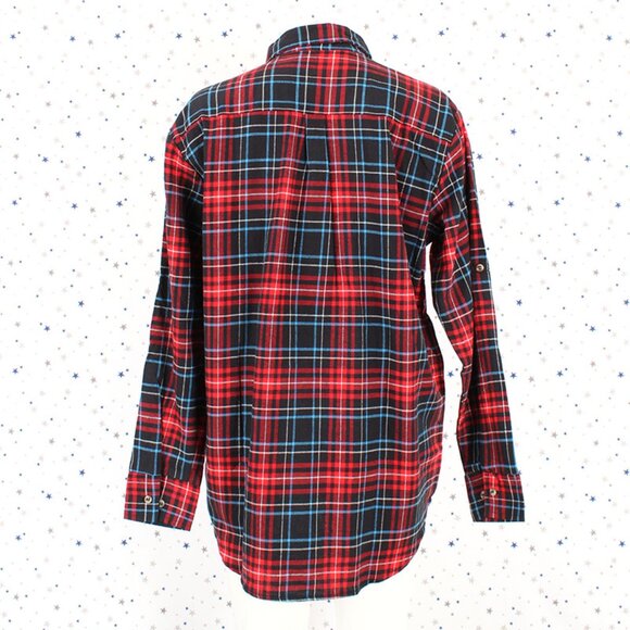 Boyfriend Plaid Shirt Button Black Red - Picture 6 of 6